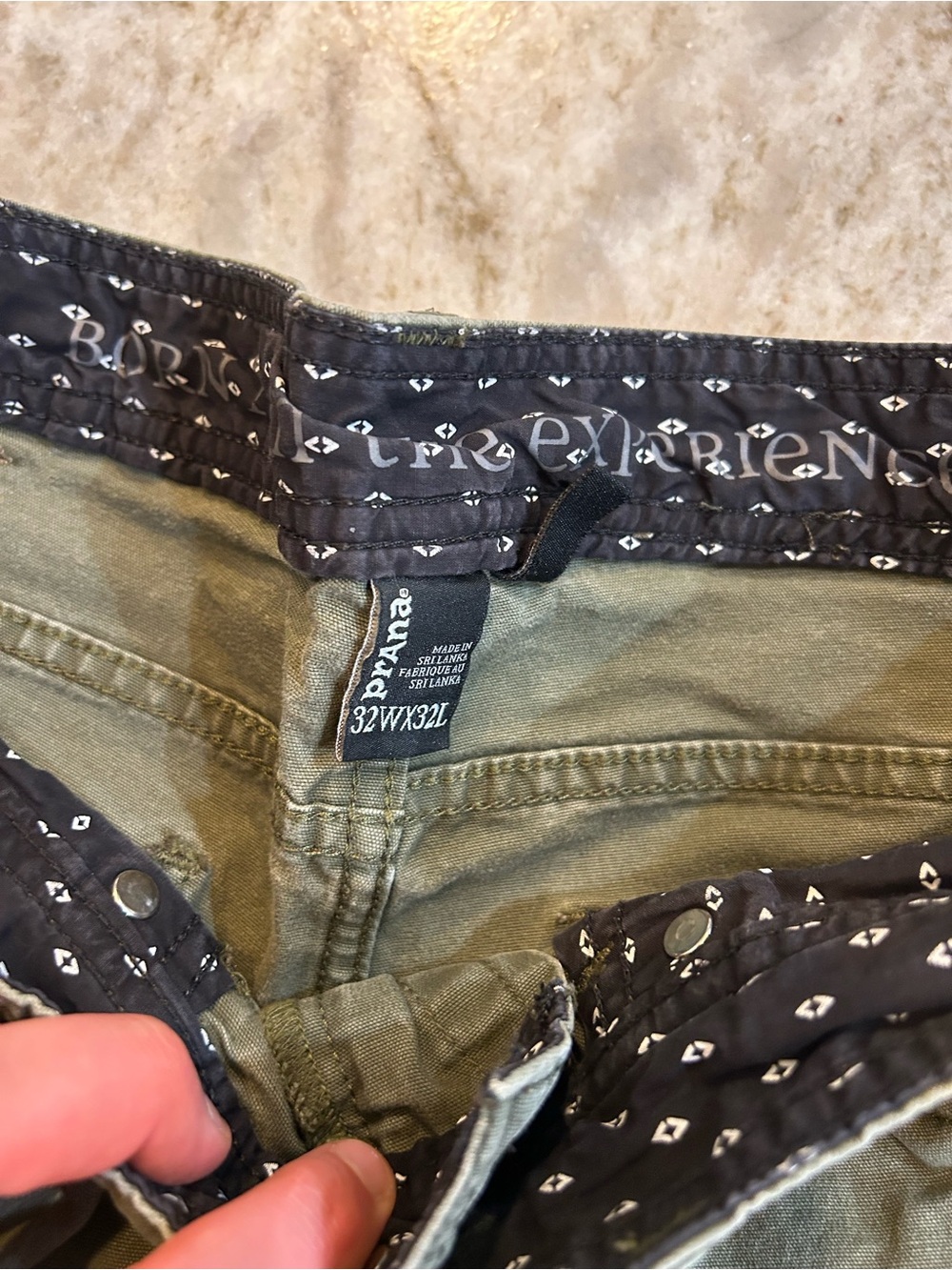 Prana Men's Olive Green Pants with Black Patterned Waistband